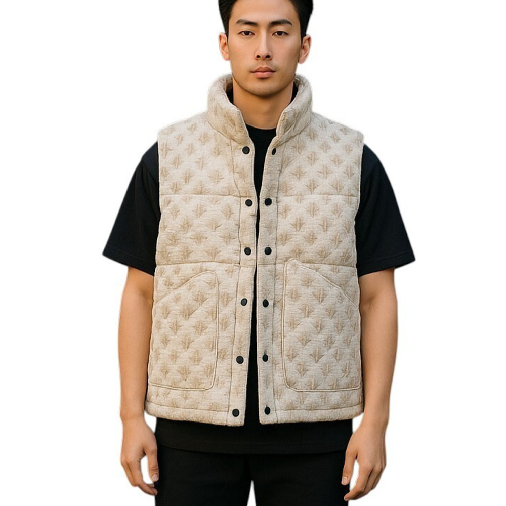Monitaly Mens Jacket Vest Size XL Tan Heavy Structured Thick Knit Lined